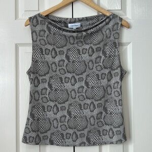 Calvin Klein Black Gray Animal Print Sleeveless Tank Top Sz 14